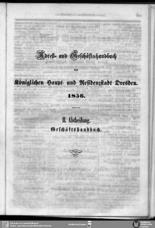 II. Abtheilung. Behördenverzeichnis: Geschäftshandbuch.