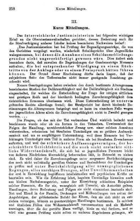 258-260, III. Kurze Mitteilungen