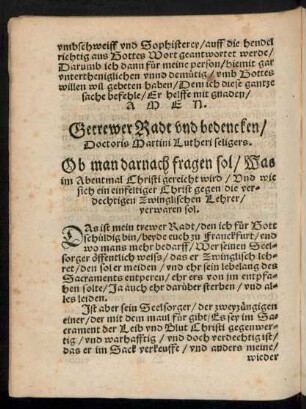 Getrewer Radt und bedencken/ Doctoris Martini Lutheri seligers.
