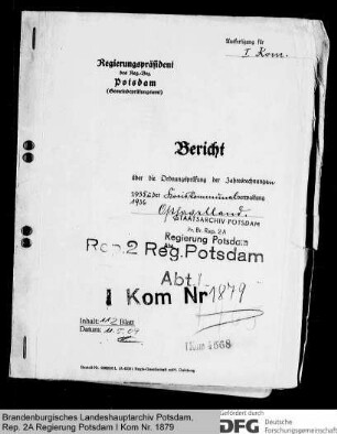 Bericht über die Ordnungsprüfung der Jahresrechnungen der Kreiskommunalverwaltung Osthavelland für die Rechnungsjahre 1935-1936