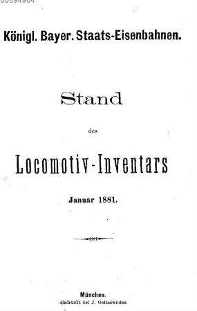 Stand des Locomotiv-Inventars : Januar 1881