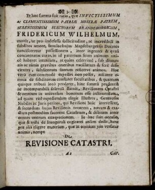Et hæc summa fuit ratio, quæ Invictissimum [...] Fridericum Wilhelmum [...]