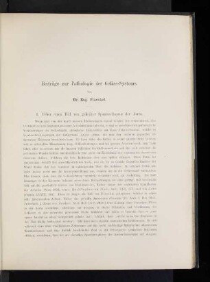 Beiträge zur Pathologie des Gefäss-Systems. Von Dr. E. Fraenkel