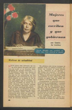 Mujeres que escriben y que gobiernan : Motivos de actualidad