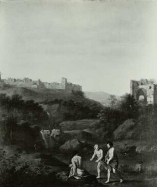 Landschaft mit vier halbnackten Männern