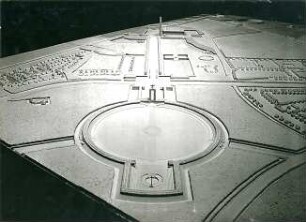 Grund, Peter; Düsseldorf; Schlageter - Forum, Gauleitung mit Kongreßhalle und Ehrenmal - Modellfoto "Strasse des Lebens" (Gesamtansicht)