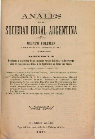 Anales de la Sociedad Rural Argentina : revista pastoril y agrícola. 5. 1871