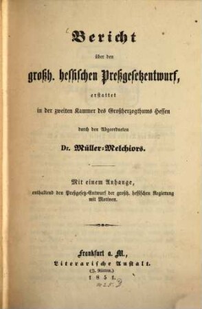 Bericht über den großh. hessischen Pressgesetzentwurf