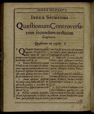Index Secundus Quæstionum Controversarum secundum ordinem Capitum.