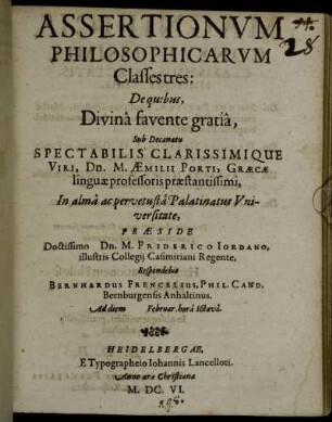 Assertionum Philosophicarum Classes tres