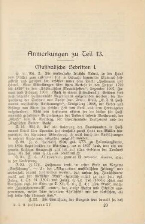 Anmerkungen zu Teil 13. Musikalische Schriften I.