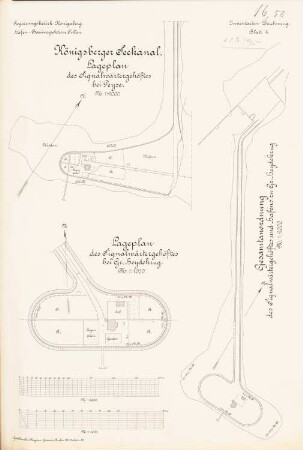 Königsberger Seekanal Signalwärtergehöft, Groß Heydekrug und Peyse: Lagepläne 1:2000, 1:1000