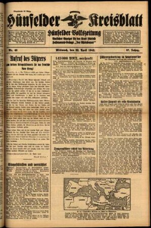 Ausgabe vom Mittwoch, den 22. April 1942.