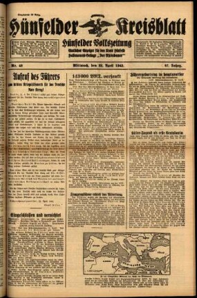Ausgabe vom Mittwoch, den 22. April 1942.