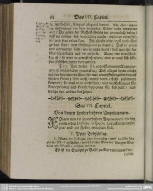 Das VII. Capitel. Von denen sonderbahren Anzeigungen
