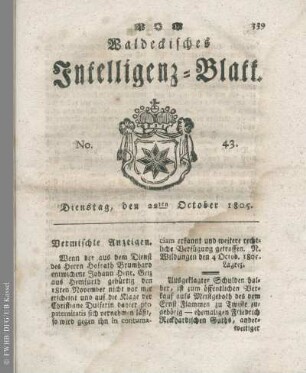 No. 43, Dienstag, den 22ten October 1805