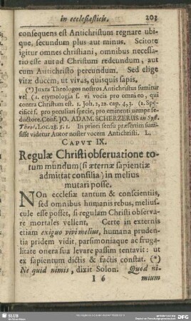 Caput IX. Regulae Christi observatione totum mundum (si aeternae sapientiae admittat consilia) in melius mutari posse