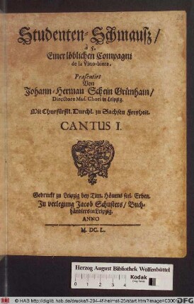 Studenten-Schmausz/ à 5. Einer löblichen Compagni de la Vino-biera
