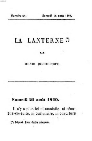 La lanterne. 66. 1869, 28. August