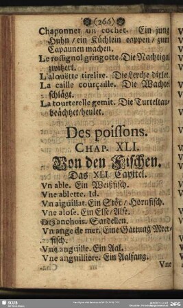 Des poissons. Chap. XLI. Von den Fischen. Das XLI. Capitel