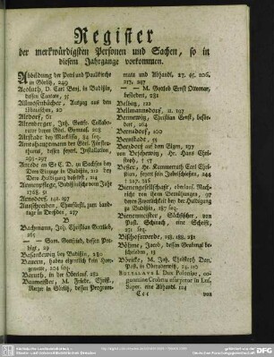 Register der merkwürdigen Personen und Sachen, so in diesem Jahrgange vorkommen