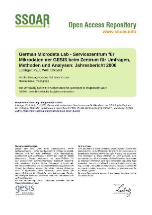 German Microdata Lab - Servicezentrum für Mikrodaten der GESIS beim Zentrum für Umfragen, Methoden und Analysen: Jahresbericht 2006