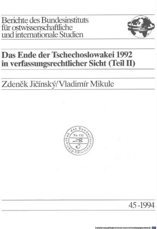 Das Ende der Tschechoslowakei 1992 in verfassungsrechtlicher Sicht, 2