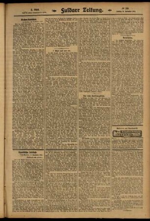 Zweite Ausgabe vom Samstag, den 20. September 1913.