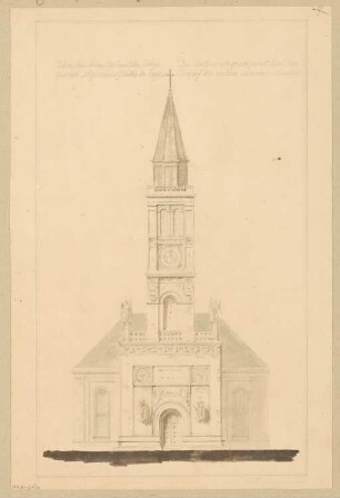 Turmspitze für die Jerusalemkirche, Berlin Monatskonkurrenz Juli 1838: Aufriss Eingangsseite