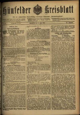 Ausgabe vom Samstag, den 08. Juni 1918.