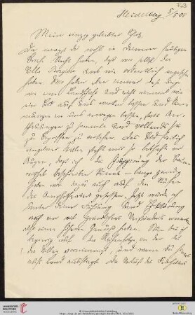 Heid. Hs. 3484,763: Brief von Eberhard Gothein an Marie Luise Gothein