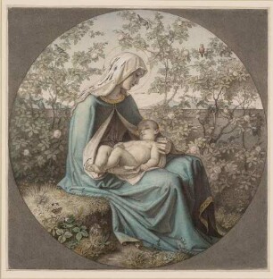 Madonna mit schlafendem Jesusknaben im Rosenhag
