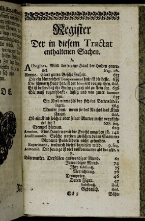 Register Der in diesem Tractat enthaltenen Sachen.