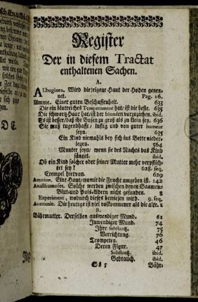 Register Der in diesem Tractat enthaltenen Sachen.