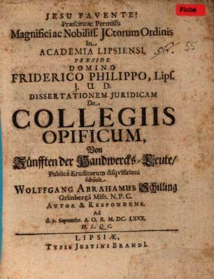 Dissertationem juridicam de collegiis opificum : von Zünfften der Handwercks-Leute