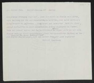 Brief von Gerhart Hauptmann an Viktor Hahn