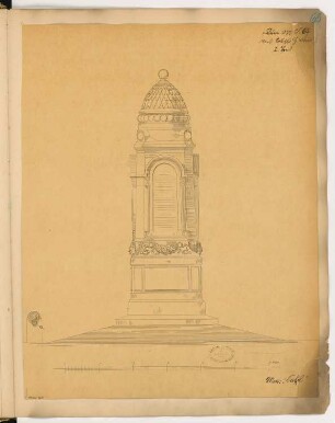 Gefallenendenkmal, Calau Monatskonkurrenz Juni 1877: Aufriss Vorderansicht; Maßstabsleiste
