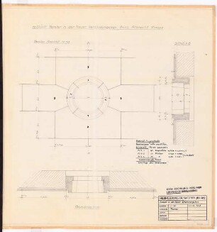 Reichsluftfahrtministerium, Berlin: Verbindungsbau: Mauer Kopfbau (Fenster) Ansicht, Schnitt, Grundriss 1:10