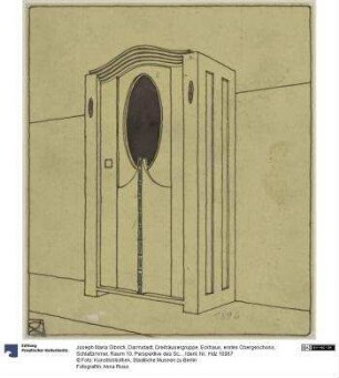 Darmstadt, Dreihäusergruppe, Eckhaus, erstes Obergeschoss, Schlafzimmer, Raum 10, Perspektive des Schrankes