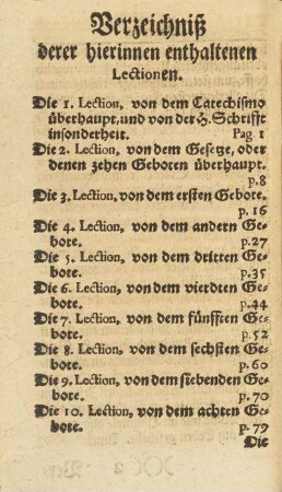 Verzeichniß derer hierinnen enthaltenen Lectionen.