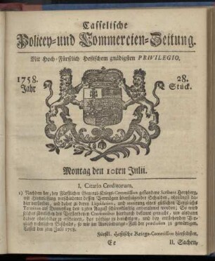 28. Stueck, Montag den 10ten Julii 1758