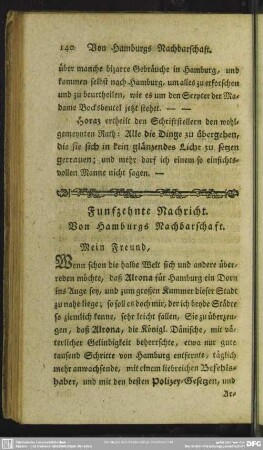 Funfzehnte Nachricht. Von Hamburgs Nachbarschaft