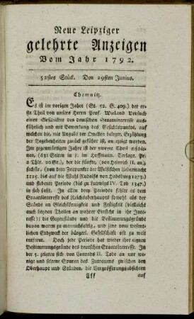 52stes Stück. Den 29sten Junius.