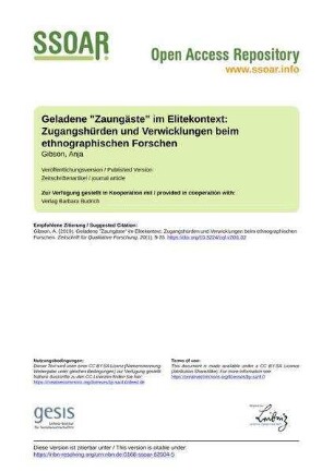 Geladene "Zaungäste" im Elitekontext: Zugangshürden und Verwicklungen beim ethnographischen Forschen