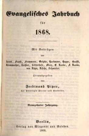 Evangelisches Jahrbuch : für ... 19, 19. 1868