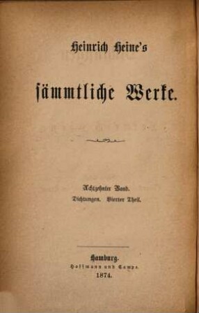 Heinrich Heine's sämmtliche Werke. 18, Dichtungen ; vierter Theil