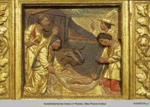 Thronende Madonna mit Kind : Anbetung der Hirten