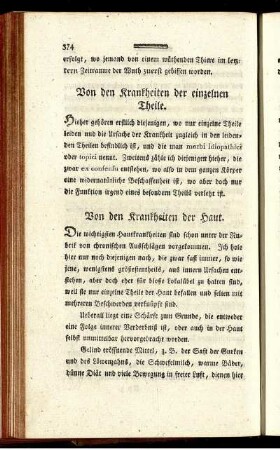 Von den Krankheiten der einzelnen Theile.
