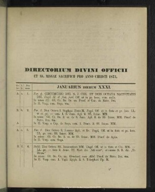 Directorium divini officii pro anno Christi 1873