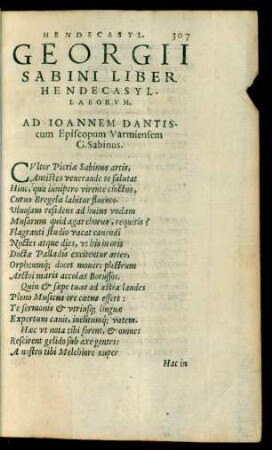 Gerogii Sabini Liber Hendecasyllaborum.